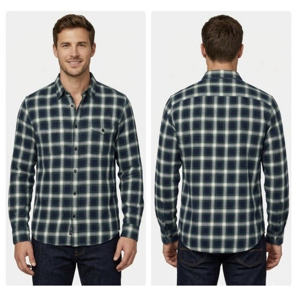 Scotch & Soda Mens Large Green Blue Plaid Long Sleeve Button Up Flannel Shirt